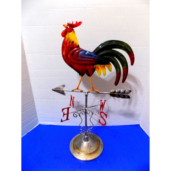 New Rooster Weathervane Metal Movable Figurine Sculpture Country Farmhouse Decor - Picture 4 of 6